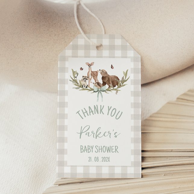 Étiquettes-cadeau Rustic Beige Woodland Baby Shower  (Gender Neutral Woodland Baby Shower Thank you Tag, Woodland Animals Baby Shower Thank You Gift Tag,)