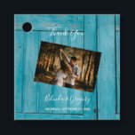 Étiquettes Cadeau Rustic Blue Wood Photo Mariage Cadeau<br><div class="desc">Ce design présente un arrière - plan en bois rustique bleu avec une sélection de photos de votre couple. L'arrière - plan en bois bleu rustique est complété par le texte blanc et une photo personnelle. Les tons bleus du bois créent une atmosphère nautique rustique. Un mariage élégant, un cadeau...</div>