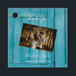 Étiquettes Cadeau Rustic Blue Wood Photo Mariage Cadeau<br><div class="desc">Ce design présente un arrière - plan en bois rustique bleu avec une sélection de photos de votre couple. L'arrière - plan en bois bleu rustique est complété par le texte blanc et une photo personnelle. Les tons bleus du bois créent une atmosphère nautique rustique. Un mariage élégant, un cadeau...</div>