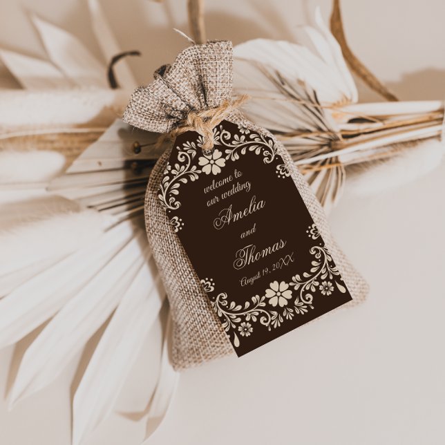 Étiquettes-cadeau Rustic Brown Beige Floral Wedding  (Créateur téléchargé)