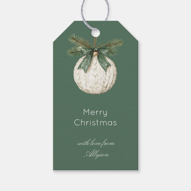 Étiquettes-cadeau Rustic Brown Cream Green Ornament Christmas   (Devant)