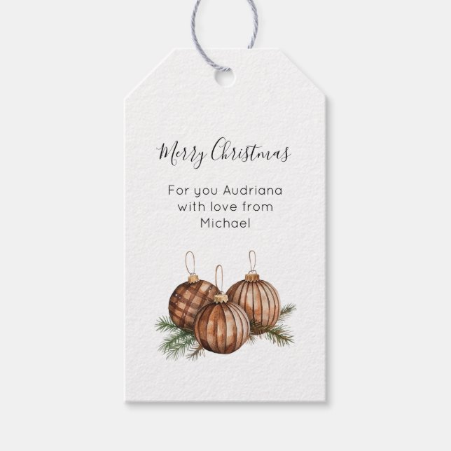 Étiquettes-cadeau Rustic Brown Ornaments Christmas  (Devant)