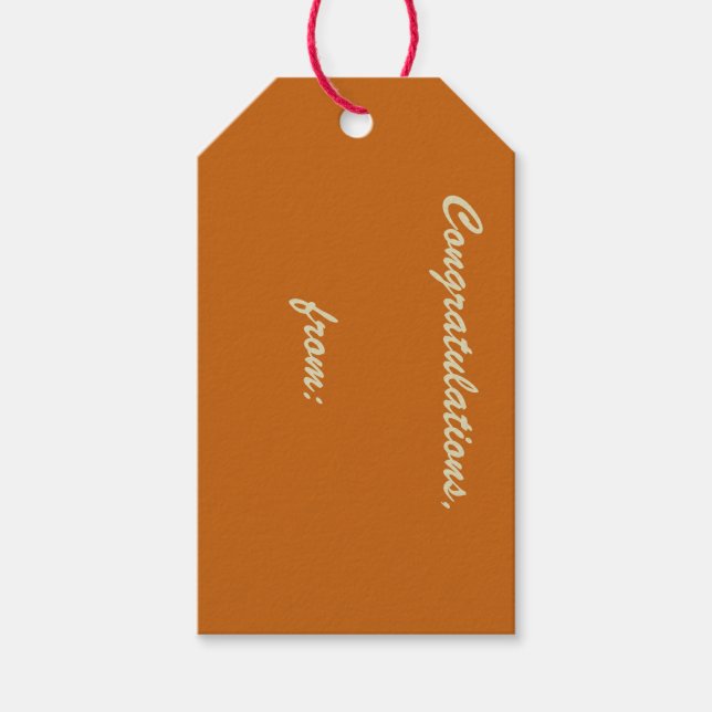 Étiquettes-cadeau Rustic Burnt Orange Félicitations (écriture or) (Devant)