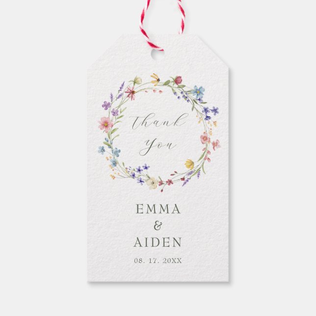 Étiquettes-cadeau Rustic Chic Fleur sauvage Wreath Garden Mariage (Dos)