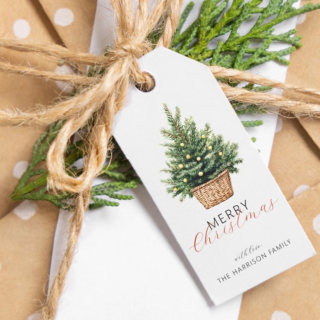 Étiquettes-cadeau Rustic Christmas Tree Personalized (Rustic Christmas Tree In Basket Personalized Gift Tags)