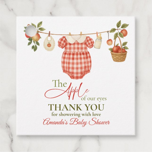 Étiquettes Cadeau Rustic Clothesline Apple Locally Grown Baby Shower (Devant)