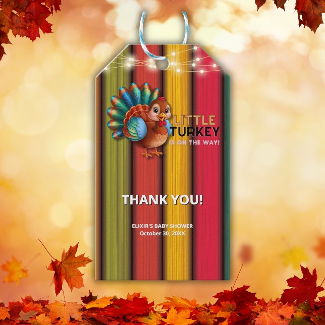 Étiquettes-cadeau Rustic Colorful Little Turkey Baby Shower (Créateur téléchargé)