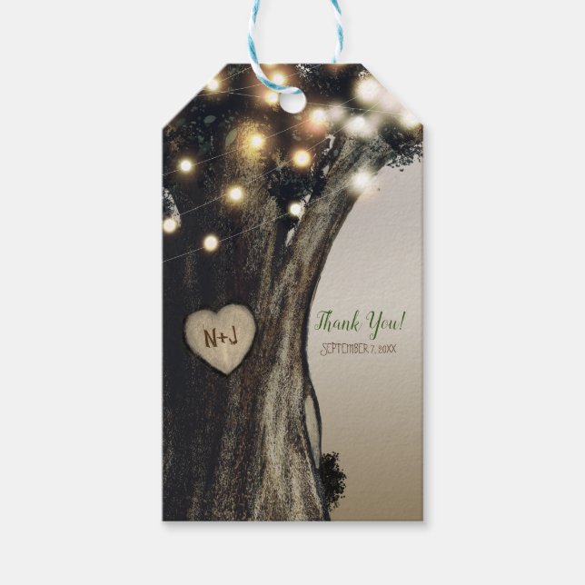 Étiquettes-cadeau Rustic Country Tree & Lights Moderne Mariage de gr (Devant)