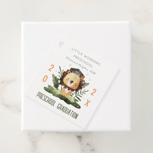 Étiquettes Cadeau Rustic Cute Kids Lion Foliage Préscolaire Graduati (En situation)