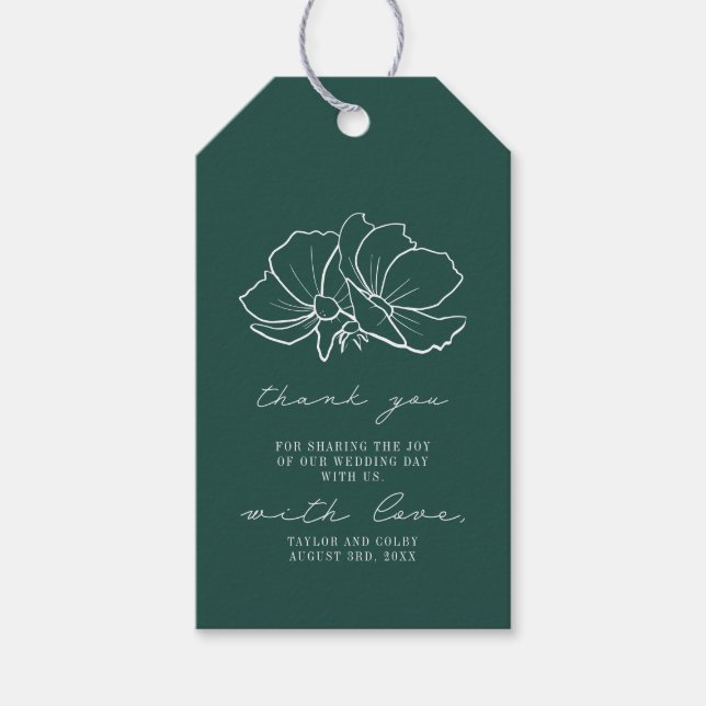 Étiquettes-cadeau Rustic Emerald Floral Mariage Merci Cadeau (Devant)