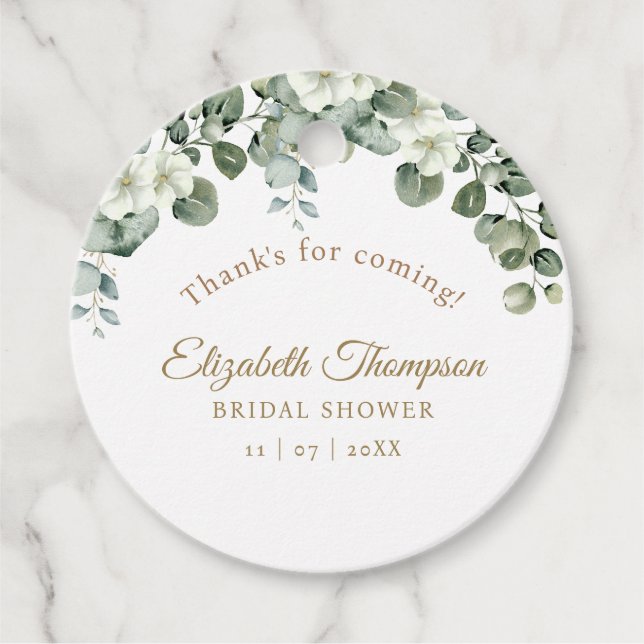 Étiquettes Cadeau Rustic Eucalyptus Greenery Elegant Bridal Shower (Devant)