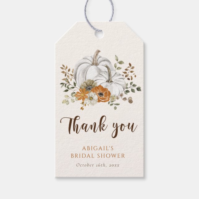Étiquettes-cadeau Rustic Fall Citrouille Fête des mariées Favoriser (Devant)