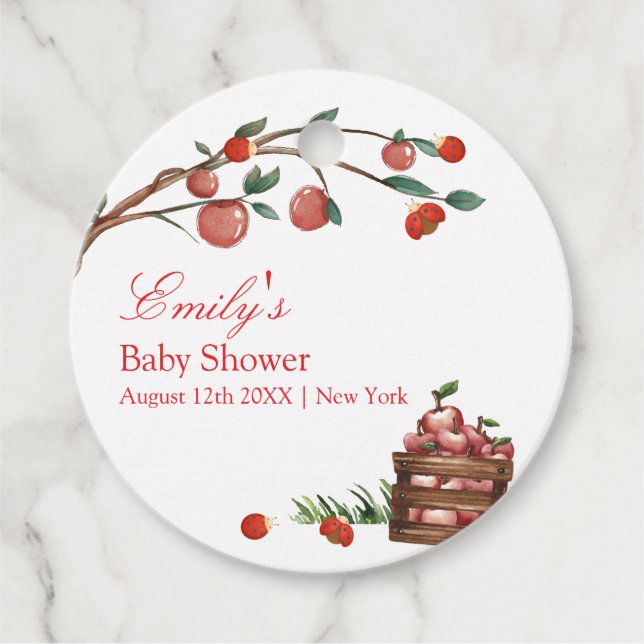 Étiquettes Cadeau Rustic Farm Ladybug Apple Baby shower fille (Devant)