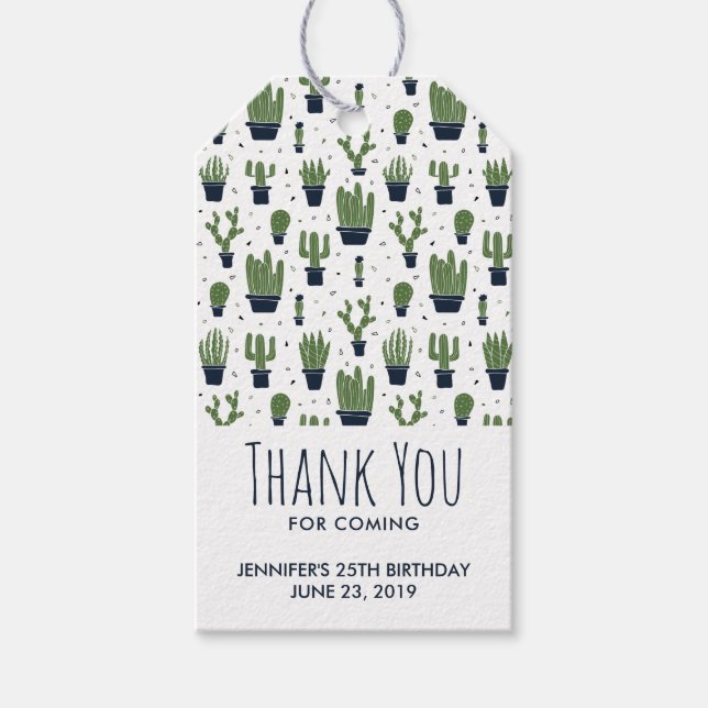 Étiquettes-cadeau Rustic Green Cactus Motif du désert Anniversaire (Devant)