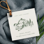 Étiquettes Cadeau Rustic Green Pine Woods Mountain Sketch Mariage<br><div class="desc">Pour toute autre personnalisation ou tout autre élément correspondant,  n'hésitez pas à me contacter à l'adresse yellowfebstudio@gmail.com</div>