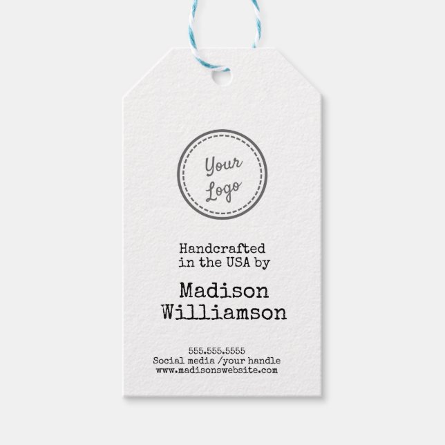 Étiquettes-cadeau Rustic Handmade in USA Ajouter votre logo (Devant)