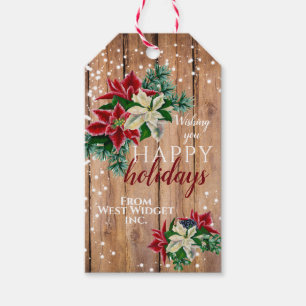 Étiquettes-cadeau Rustic Happy Holidays Poinsettia Floral Tags cadea