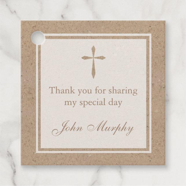 Étiquettes Cadeau Rustic Kraft Religion Cross Party (Devant)