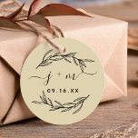 Étiquettes Cadeau Rustic Laurel Feuille Script Initiales Mariage<br><div class="desc">Marque rustique de faveur jaune avec feuilles de laurier,  initiales de script et date moderne.</div>