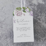 Étiquettes-cadeau Rustic Lilac Mariage Bienvenue<br><div class="desc">Ces étiquettes de bienvenue de style lilas rustique sont parfaites pour un mariage de printemps ou d'été. Le design floral romantique et élégant présente des fleurs sauvages lilas violets d'aquarelle aux allures de jardin boho. Personnalisez les étiquettes avec l'emplacement de votre mariage, une brève note de bienvenue, vos noms et...</div>