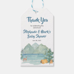Étiquettes-cadeau Rustic Mountains Watercolor Baby shower d'aventure