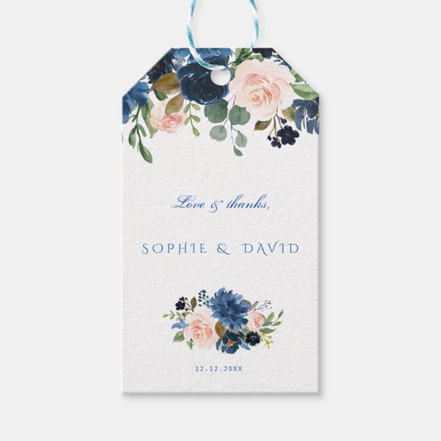Étiquettes-cadeau Rustic Navy Blue Blush Flowers Bloom Mariage (Devant)