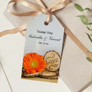 Étiquettes-cadeau Rustic Orange Daisy Woodland Wedding Favor Tags