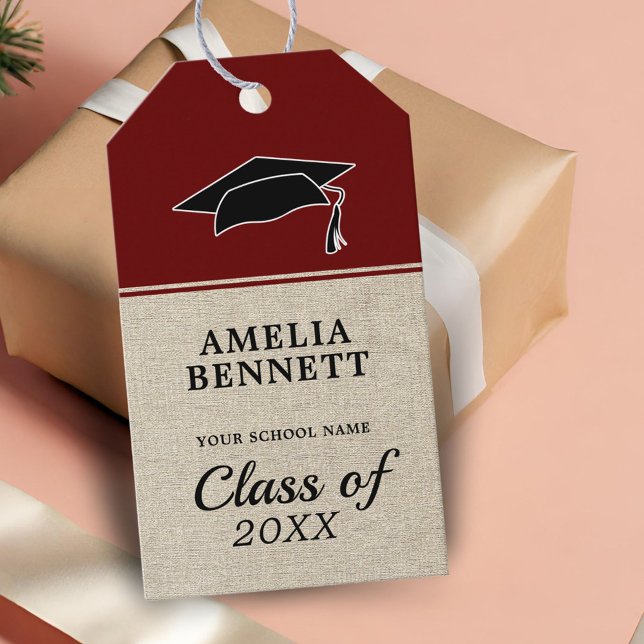 Étiquettes-cadeau Rustic Red Félicitations Casquette diplômé (Créateur téléchargé)