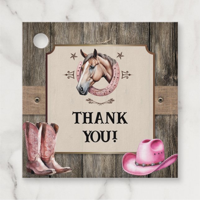 Étiquettes Cadeau Rustic Rose équitation fête d'anniversaire (Devant)