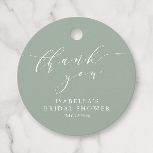 Étiquettes Cadeau Rustic Sage Green Botanical Script Bridal Shower (Devant)