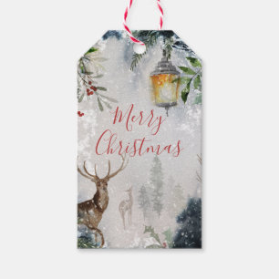 Étiquettes-cadeau Rustic Snowy Christmas Deer Lantern Tags cadeaux 2