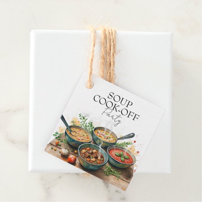 Étiquettes Cadeau Rustic Soup Cook-Off Potluck Party Watercolor (En situation)