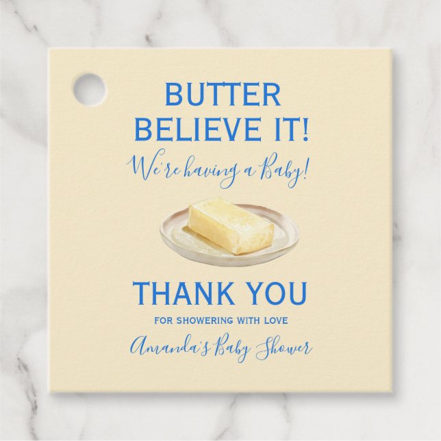 Étiquettes Cadeau Rustic Theme Butter Yellow Blue Baby Shower  (Devant)