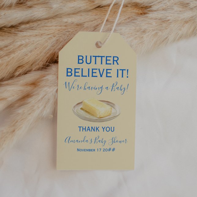 Étiquettes-cadeau Rustic Theme Butter Yellow Blue Baby Shower  (Créateur téléchargé)