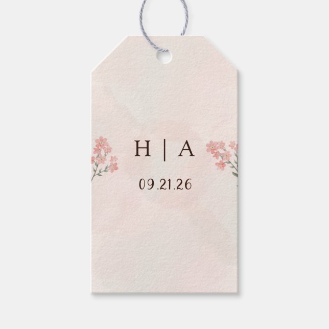 Étiquettes-cadeau Rustic Watercolor Peach and Green Minimal Wedding (Devant)