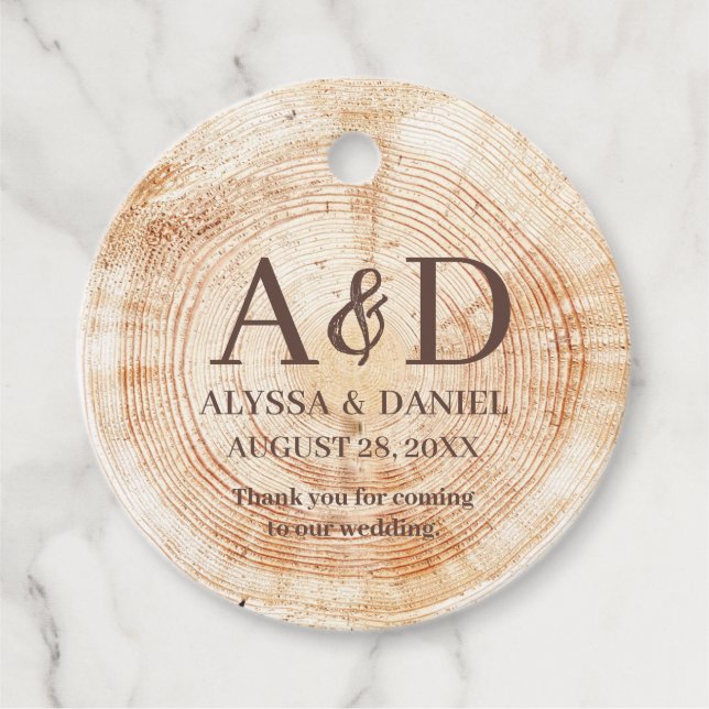 Étiquettes Cadeau Rustic Wedding wood grain Monogram thank you (Devant)