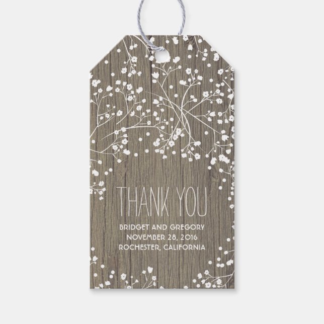 Étiquettes-cadeau Rustic Wood Baby's Breath Mariage (Devant)
