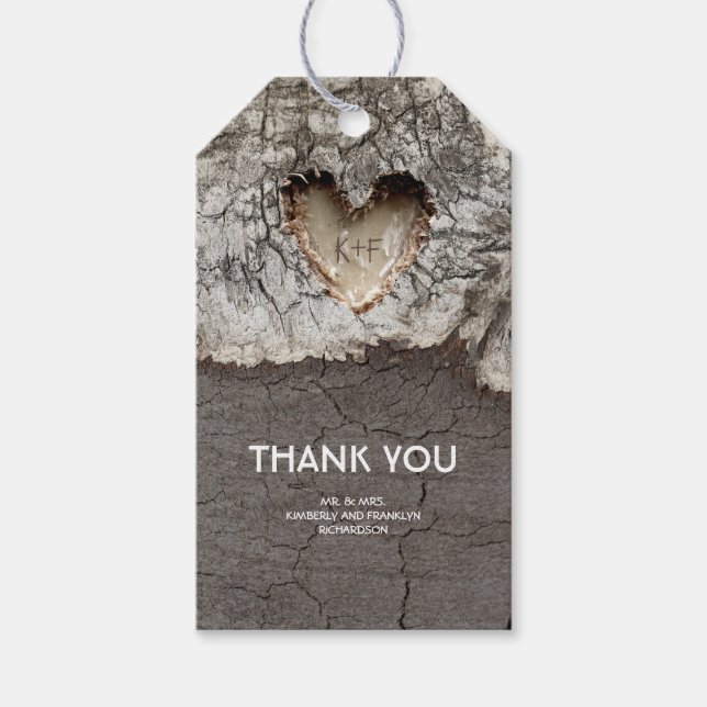 Étiquettes-cadeau Rustic Wood Heart Country Tree Mariage (Devant)