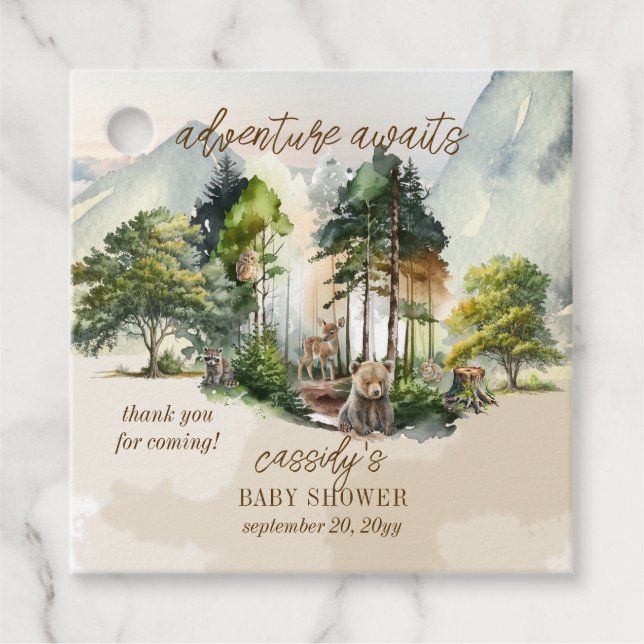 Étiquettes Cadeau Rustic Woodland Adventure Attend Boy Baby shower (Devant)