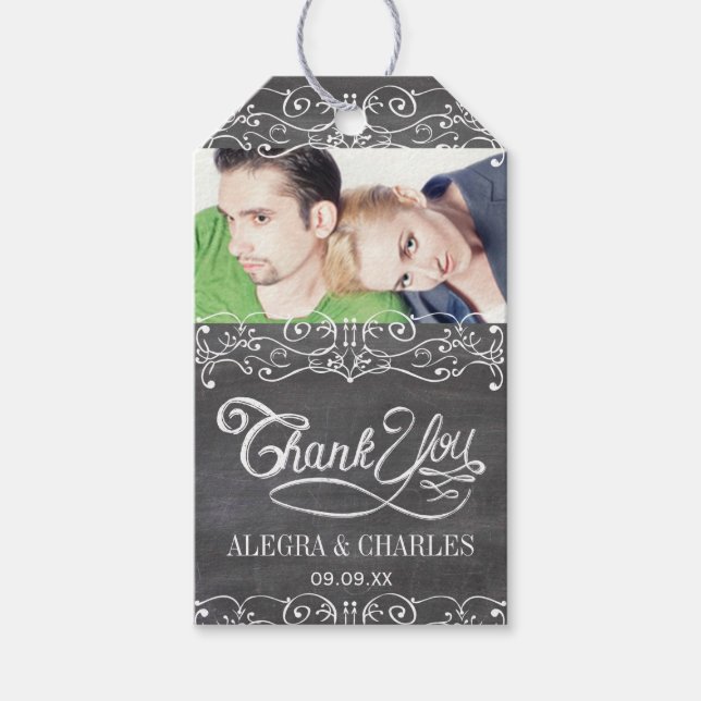 Étiquettes-cadeau Rustic Your Photo Vintage Chalkboard Motif (Devant)