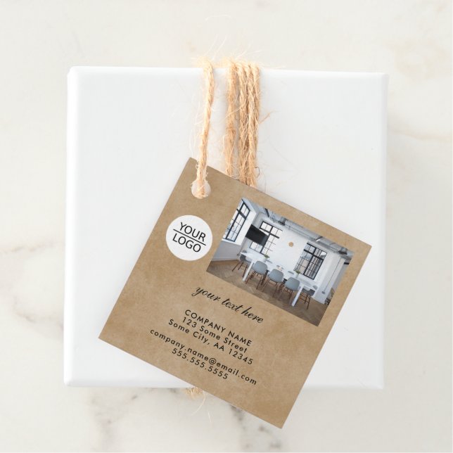Étiquettes Cadeau Rustique Ajouter votre logo Promotion photo texte  (En situation)