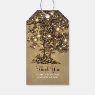 Étiquettes-cadeau Rustique Ancien Arbre & Chaîne Lumière Mariage Mer