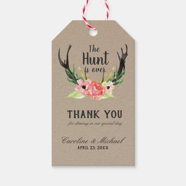 Étiquettes-cadeau Rustique aquarelle Floral Boho Hunt est au-dessus  (Devant)