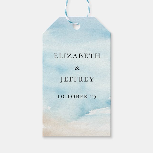 Étiquettes-cadeau Rustique Aquarelle Océan Eté Plage Mariage (Devant)