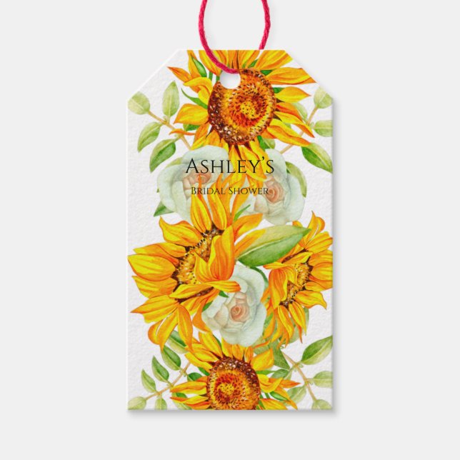 Étiquettes-cadeau Rustique Aquarelle Sunflower Fête des mariées Cade (Devant)