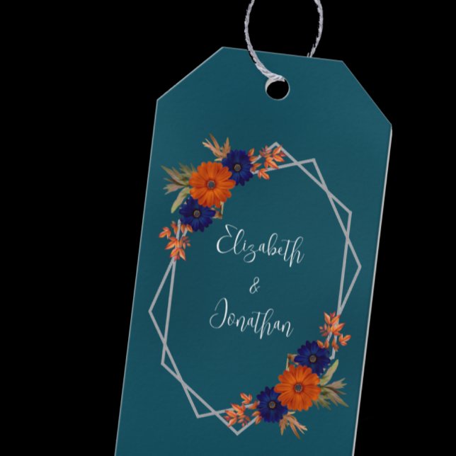 Étiquettes-cadeau Rustique Automne Orange Navy Bleu Floral Mariage (Créateur téléchargé)