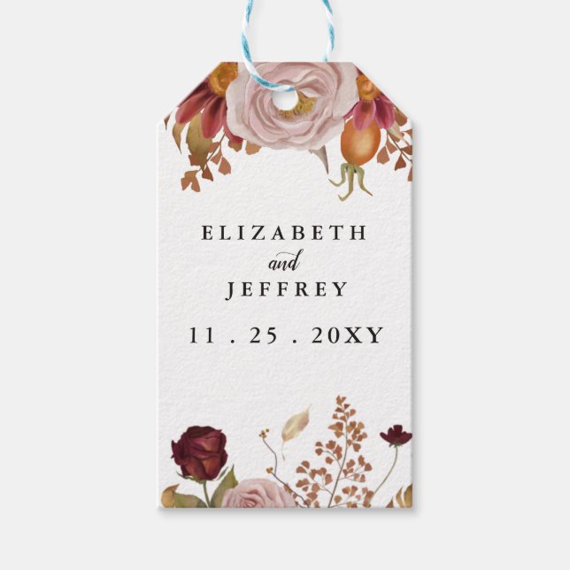 Étiquettes-cadeau Rustique Botanique Mariage de automne d'automne (Devant)