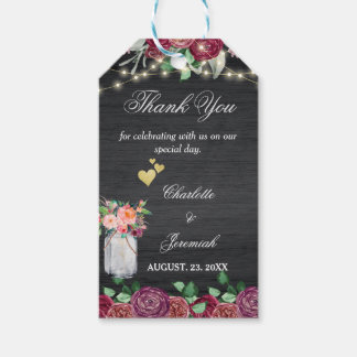 Étiquettes-cadeau Rustique Bourgogne Mason Jar éclaire Merci Mariage