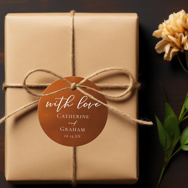 Étiquettes Cadeau Rustique Burtic Orange Script Mariage d'automne (Créateur téléchargé)