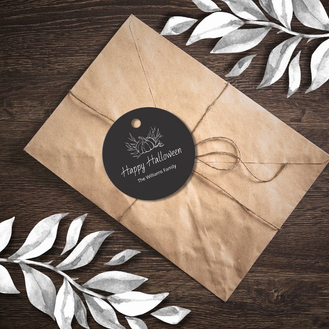 Étiquettes Cadeau Rustique Chalkboard Halloween Party Simple Citroui (Créateur téléchargé)